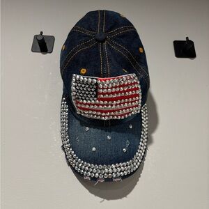 Denim Rhinestone American Flag Distressed Baseball Cap